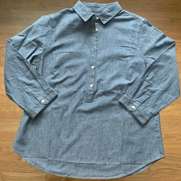 **NEW LANDS’END Half Button Down Chambray Shirt - Picture 2 of 7